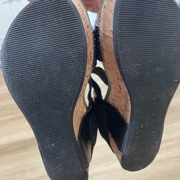 Corkey cork heel Sandals with black straps size 6 - Picture 3 of 11